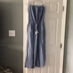Women’s Jumpsuit. Blue, striped. Never worn. Summer. Elastic waist tie b…
